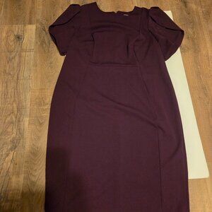 Calvin Klein Tulip-Sleeve Scuba-Crepe Plum/Purple Sheath Dress - Size 18W